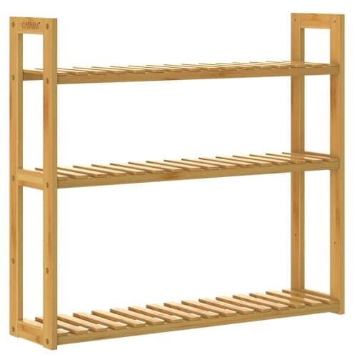 Image of CASARIA Bathroom Shelving Unit with 3 Shelves Adjustable Height 54 x 60 x 15 cm Bamboo Kitchen Shelf