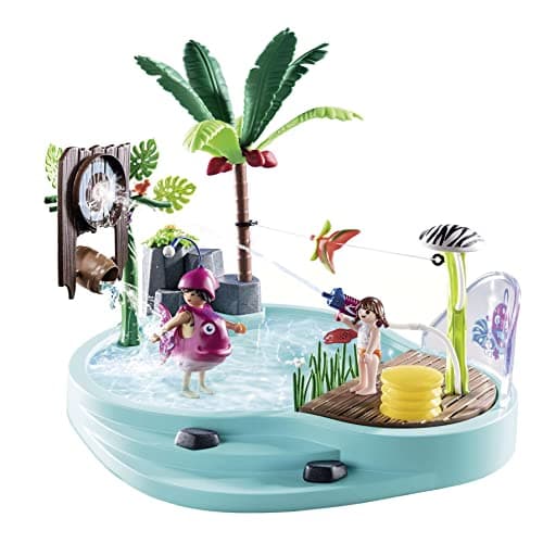 Image of Playmobil 70610 Family Fun Aqua Park Small Pool with Water Sprayer, indoor and Outdoor Water Toy, Exciting and Fun Water Play, Fun Imaginative Role-Play, Playset Suitable for Children Ages 4+