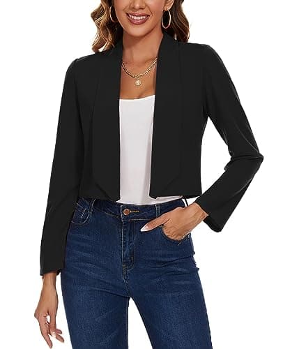 Image of MINTLIMIT Open Front Blazers for Women Crop Casual Suit Classic Jacket Long Sleeve (Black XXL)
