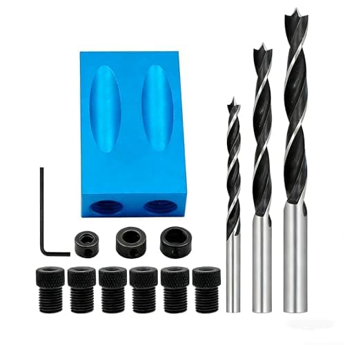 Image of Pocket Hole Jig Kit, 15 Degree Dowel Drill Joinery Kit with 6mm/8mm/10mm Holes, Angle Carpentry Locator Jig Woodworking Tools DIY, 14 Pcs