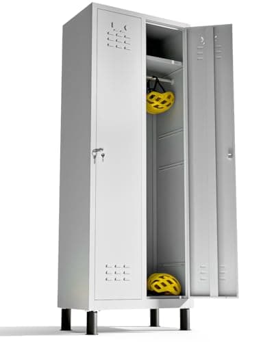 Image of TwinThink Metal Locker, 2-Door Lockable Metal Storage Unit with Keys, Freestanding Garage Storage Unit, Lockers for Workplace Storage, Staff, Office, Gym, Changing Room and Workshop (Gray)