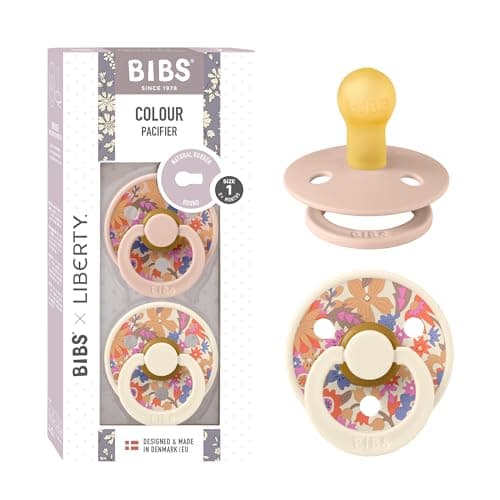 Image of BIBS Liberty Pacifier | 2 Colour Natural Rubber Latex Soothers | Size 1 (0-6 Months) BPA Free Dummy Pacifier | Round Nipple | Designed & Made in Denmark | June Blossom Blush Mix
