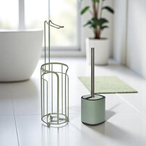 Image of Showerdrape Sage Green Bathroom Accessory Set Toilet Roll Holder and Toilet Brush