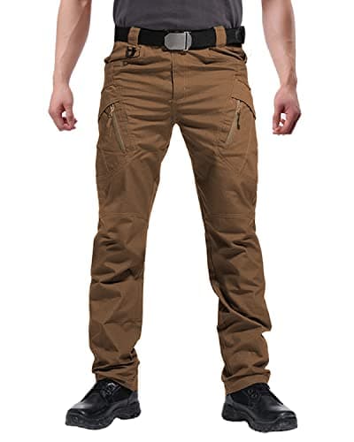 Image of FEDTOSING Men's Outdoor Cargo Work Trousers Military Tactical Pants Combat Ripstop (Brown 34W / 32L)