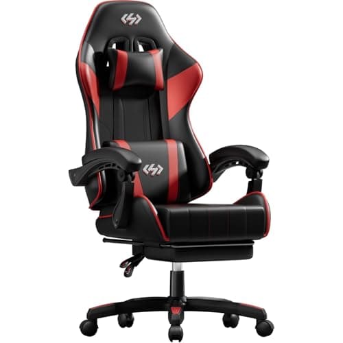 Image of Precision Synergie Gaming Chair, Ergonomic Game Chair with Footrest, Reclining Computer Chairs with Lumbar Support and Headrest, Height Adjustable PC Chair for Adults with 360°Swivel Seat (Red Black)