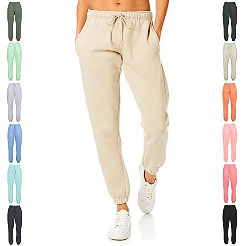 Image of Light & Shade Women's Fleece Joggers with Drawstring Waist Tapered Tracksuit Bottoms Soft Cotton Blend Sweatpants for Gym & Loungewear (Sand, L)