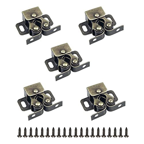 Image of 5pcs Zinc Plated Door Catches,Double Roller Strong Hold Cupboard Cabinet Door Catches with Screws,Twin Roller Closet Catch,Double Roller Catch,Use for Home Furniture Cabinet Cupboard(Antique Bronzed)