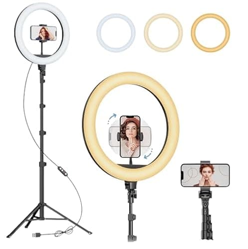 Image of 12 Inch LED Ring Light with 63 Inch Extendable Tripod Stand and Phone Holder Dimmable Selfie Halo Light 3 Modes 10 Brightness Levels for YouTube Video Live Streaming Makeup Photography Vlog USB
