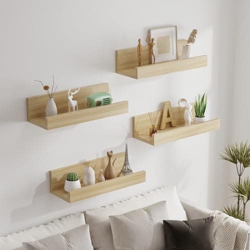 Image of AVC Designs Floating Shelves, 40cm Shelves for wall, Wood Wall Shelves, Wooden Shelves for Bathroom, Bedroom, Office, Living Room, Kitchen, etc (4, Oak)
