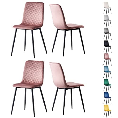 Image of mcc direct Set of 4 Designer Velvet Fabric Dining Chairs Metal Legs Lexi Chairs (Pink)