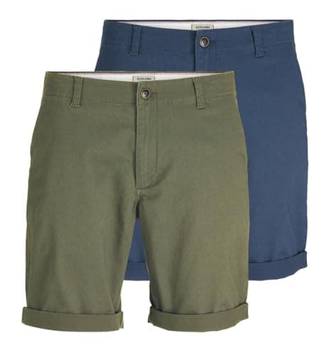 Image of JACK & JONES JJIENZO Men's Chino Shorts, Pack of 2 (1 x Dusty Olive, 1 x Dark Denim), M