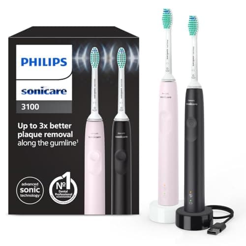 Image of Philips Sonicare 3100 Electric Toothbrush, Sonic Toothbrush, Pressure Sensor and Timer, Sugar Rose and Black, Dual Pack, HX3675/15