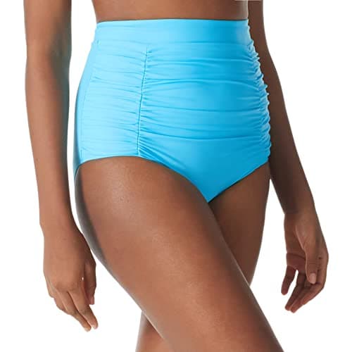 Image of Ocean Blues Women's Sky Blue High Waisted Bikini Bottoms Tummy Control Swimwear Ruched Beach Briefs Size Large