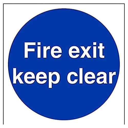Image of V Safety Fire Exit Keep Clear Mandatory Sign - 200mm x 200mm - 1mm Rigid Plastic