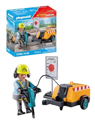 Image of Playmobil 71752 Construction Worker – Figure with Tools & Safety Gear, Imaginative Worksite Role‑Play Toy for Kids Ages 4+