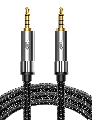 Image of EMK Aux Cable - 3M Nylon Braided Aux Lead for Car, Headphone, MP3 Player, Smartphone, Echo Dot, Tablet, Home Stereos, Laptop & More (TRRS 3.5mm to 3.5mm)