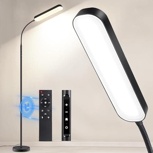 Image of OUTON LED Floor Lamp 15W 1500LM, Dimmable Adjustable Modern Standing Light with 4 Color Temperature, Remote & Touch Control, 1 Hour Timer for Reading Living Room Bedroom Office Sewing (Black)