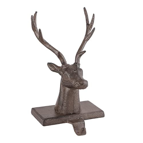 Image of Dibor Set of 2 Stocking Holders Cast Iron Reindeer Christmas Stocking Holder Hanging Hooks - 1.5kg Recycled Metal Xmas Stocking Holder
