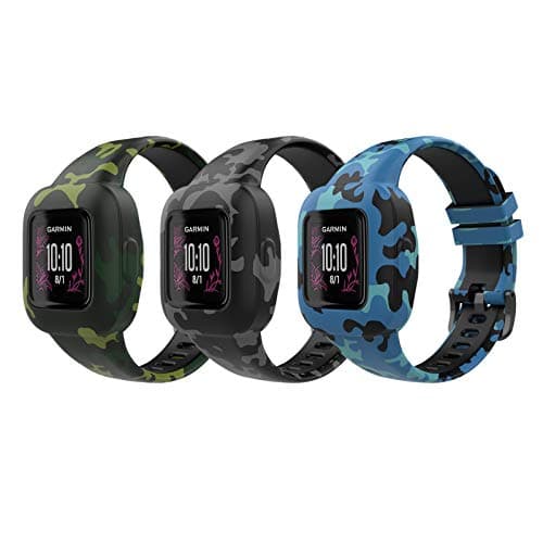 Image of MoKo 3-Pack Strap Compatible with Garmin Vivofit jr. 3 Fitness Tracker for Kids, Soft Silicone Adjustable Replacement Band Wristband Bracelet, Camouflage Blue, Gray & Green
