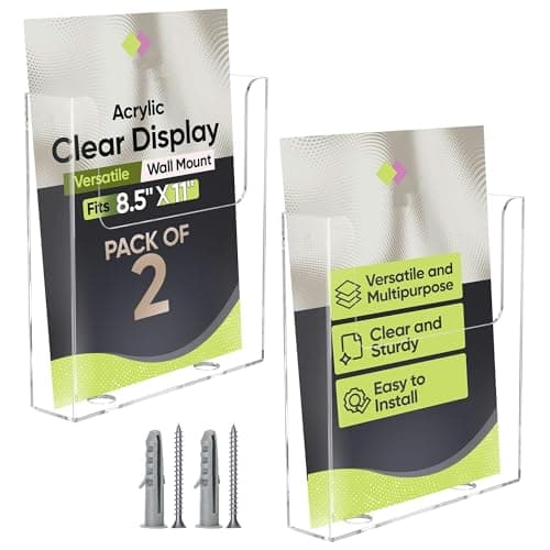 Image of Xygobla 2-Pack A4 Wall Mounted Document Holder, Brochure Holder Portrait Display Stand Clear Acrylic Flyer Holder Wall Mount for Menus,Brochures, Flyers & Magazines | Office, Restaurant, Exhibition