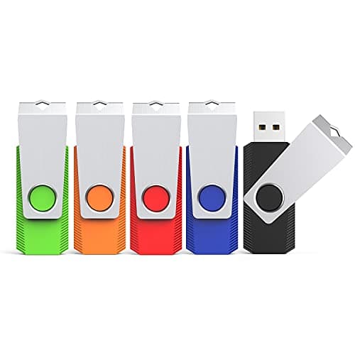 Image of 64GB USB Flash Drive 5 Pack USB Stick, KEXIN USB 2.0 Stick Swivel Memory Stick 64 GB USB Drive Metal Cap Pen Drive with LED Light Thumb Drive for Data Storage (Black, Green, Blue, Red, Orange)