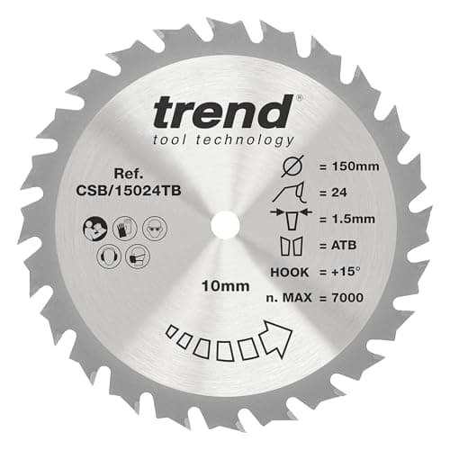 Image of Trend Wood Cordless Circular Saw Blade, 150mm Diameter, 10mm Bore, 24 Teeth, 1.5mm Kerf, +15° Hook, TCT, Medium Finish, CSB/15024TB