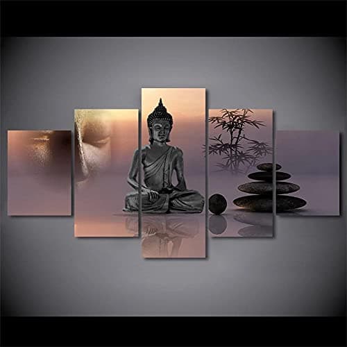 Image of MPPSU Zen-Buddha-Statue 5 Piece Pictures Prints Large Canvas Wall Art For Living Room Modern Framed Artwork 150Cm×80Cm