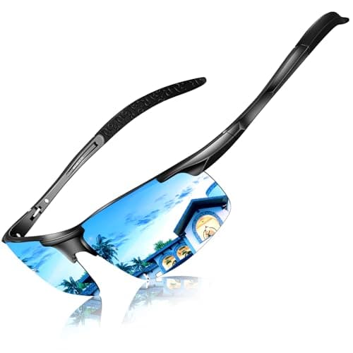 Image of DADA-PRO Polarised Sunglasses Men Running Wrap Around Golf Driving Sports Cycling Sun Glasses UK - UV Protection Designer Shades Glassesfor Fishing Hiking(Black Frame/Blue Lens)
