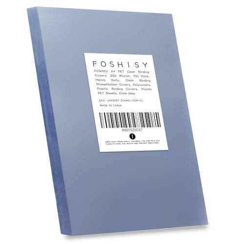 Image of FOSHISY 100 Pack A4 Binding Covers,200 Micron,Ultra Clear Binding Presentation Covers,Heavy Duty,Transparent,Square Corners,Plastic PET Binding Cover Sheets for Office and School Supplies