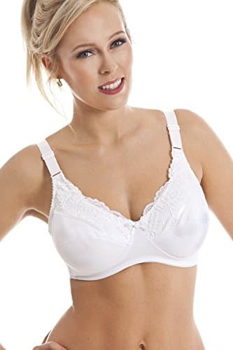 Image of Camille Womens Non-Wired Full Cup Support Mastectomy Bra | Padded Pockets for Ultimate Comfort & Support | Breathable Soft Cotton & Lace Flower Detailing | Adjustable Straps | Back Closing | 36C