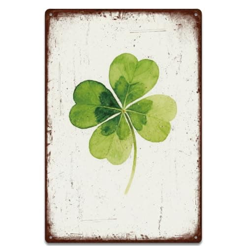 Image of SUPERDANT Four-Leaf Clover Metal Signs Good Luck Tin Signs Lucky Wall Art Plaque Green Poster Decor for Living Room Bedroom Garden Man Cave Retro Signs St. Patrick's Day Decoration
