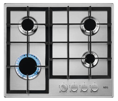 Image of AEG 3000 Slim line Gas Hob 60cm, 4 Cooking Zones HGE64200SM, Cast Iron Pan Supports, Speed Burners, Integrated ignition, Automatic Gas Shut-off, 594x510mm, Stainless Steel