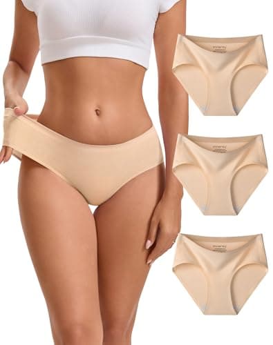 Image of INNERSY Nude No Vpl Knickers for Women Seamless Underwear Cotton Seam Free Ladies Briefs 3 Pack (16, 3 Beige)