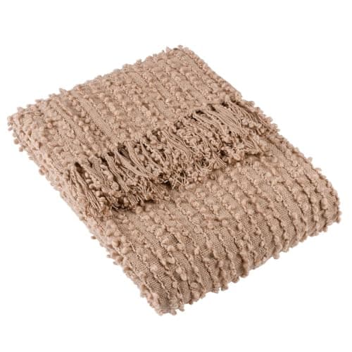 Image of Furn. Arvo Woven Tasselled Throw – Modern Woven Texture (Plaster – 130 x 180 cm)
