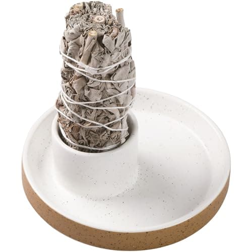 Image of BEYLAB sage burner cones holder Ceramic Incense Holder, Bundle Smudge pot Bowl, Smudging Plate for White Sage, Palo Santo Sticks, Candles For Offering - White brown