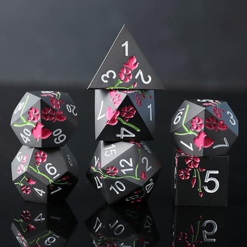 Image of Elifel Metal DND Dice Set 7 PCS Flower Metallic Heavy Solid D&D Dice Set for Dungeons and Dragon TTRPG Tabletop Role Playing Game