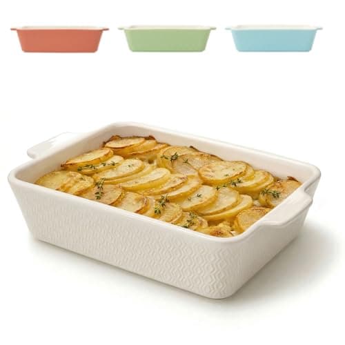 Image of Praknu Large Ceramic Casserole Dish for Lasagne, Tiramisu and Casserole Extra High Edge Square White
