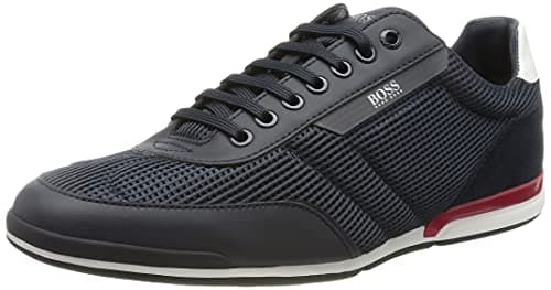 Image of BOSS Mens Saturn Lowp Low-top Trainers in mesh with Rubberised Trims Size 7 Dark Blue