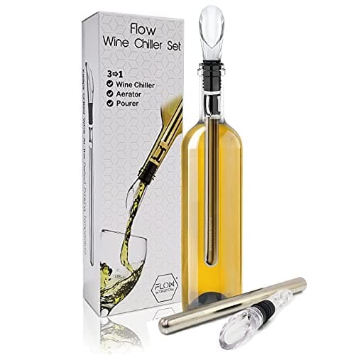 Image of FLOW Barware Wine Cooler | 3-in-1 Wine Bottle Cooler, Chiller Stick, Aerator & Drip Free Pourer | Steel Chiller Rod That Chills Your Wines from The Inside | Bottle Cooler Rod