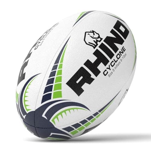 Image of Rhino Cyclone Rugby Ball, White, Size 5