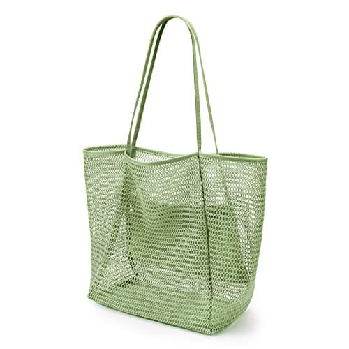 Image of KALIDI Mesh Tote Bag,23L Beach Bag Extra Large Tote Bags for Women with Zip Pocket Shoulder Bag Summer Beach Bags Reusable Shopping Bag for Picnic Holiday Travel Grocery,green