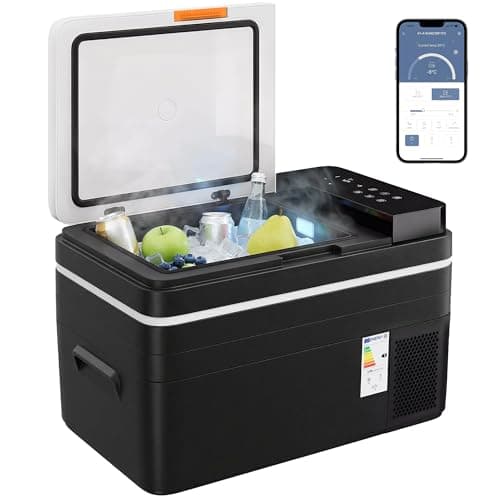 Image of Outsunny 30L Compressor Car Fridge Freezer, Camping Refrigerator with App Control, 12/24V DC and 100-240V AC, Portable Electric Cool Box for Truck SUV Travel Camping, Black