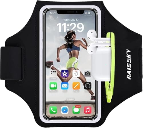 Image of Running Armband Phone Holder for Running with Airpods Zipper Pocket Cell Phone Armband Holder Sweatproof Sports Gym Case Fits iPhone 16/15/14/13/12/11Pro Max with Touchscreen up to 6.9"
