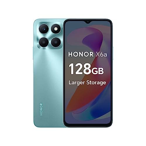 Image of HONOR X6a Mobile Phone Unlocked, 6.5-Inch 90Hz Fullview Display, 4GB+128GB, 5200 mAh Long-lasting Battery, 50MP Triple Camera, Android 13(2 Year Warranty), Cyan Lake, Blue