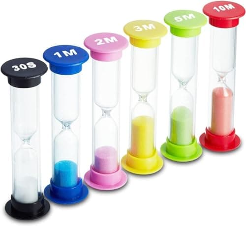 Image of Sand Timer - 6 Colors Hourglass Sandglass Sand Clock - 30sec / 1min, 2mins, 3mins, 5mins / 10mins (Pack of 6) - For Classroom, Game, Home, Office, Toothbrush Timer for Children, Kids