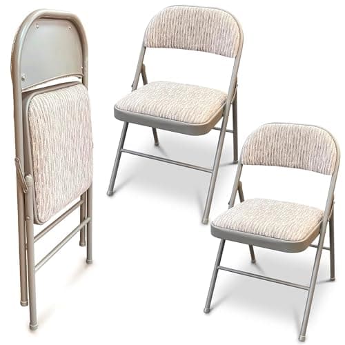 Image of JupiterJX Deluxe Fabric Padded with Heavy Duty Steel Metal Frame, Back Rest Folding Chairs For Office Garden Computer Desk Foldable Chair With Cushioned Pad Seat Set Of 2