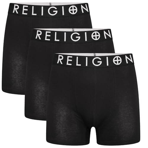 Image of Religion - Mens 'RGN01' Premium Essential 3 Pack Designer Boxer Shorts, Multipack Underwear Gift Set (XL, Assorted)