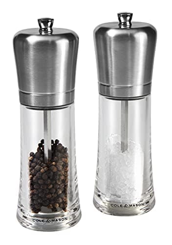 Image of Cole & Mason H307498P Sandown Salt and Pepper Mills, Precision+, Stainless Steel/Acrylic, 180 mm, Gift Set, Includes 2 x Salt and Pepper Grinders