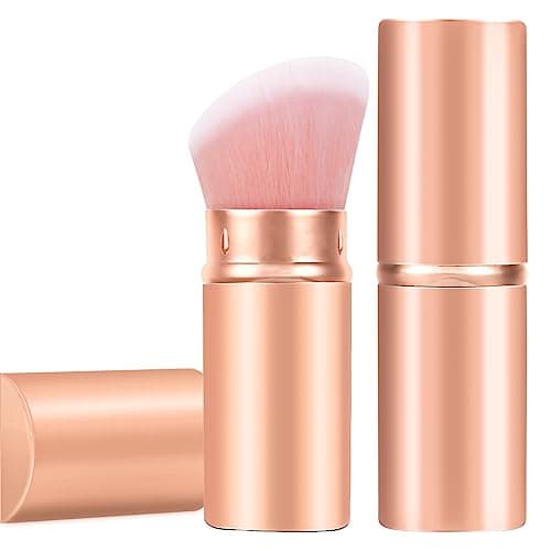 Image of Falliny Retractable Kabuki Makeup Brush, Angled Travel Powder Blush Brush Foundation Makeup Brush with Cover for Blush, Sunscreen,Bronzer, Buffing, Concealer,Highlighter, Powder Cosmetics
