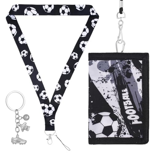 Image of TPTGIAR Football Kids Wallets for Boys Trifold Boys Wallet with Lanyard Zippered and Football Keyring, Kids' Wallet for Boy Girl Birthday Gift